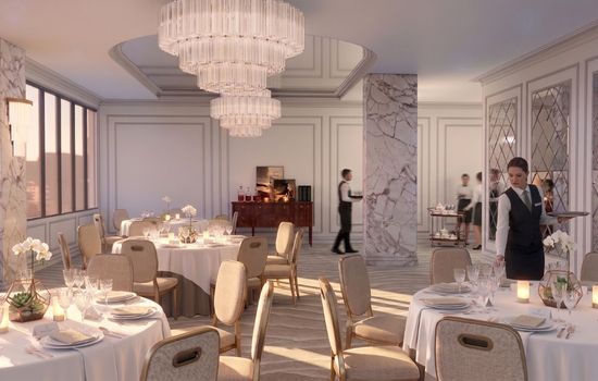Artist's impression of the Grand Regent Ballroom set for a banquet